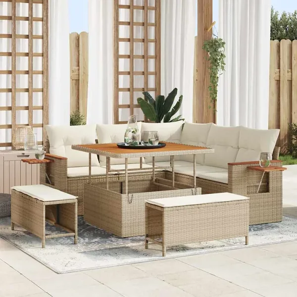 Ensemble de canapé de jardin 9 pcs Beige et crème polyrotin
