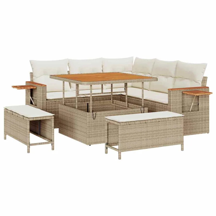 Ensemble de canapé de jardin 9 pcs Beige et crème polyrotin - 2