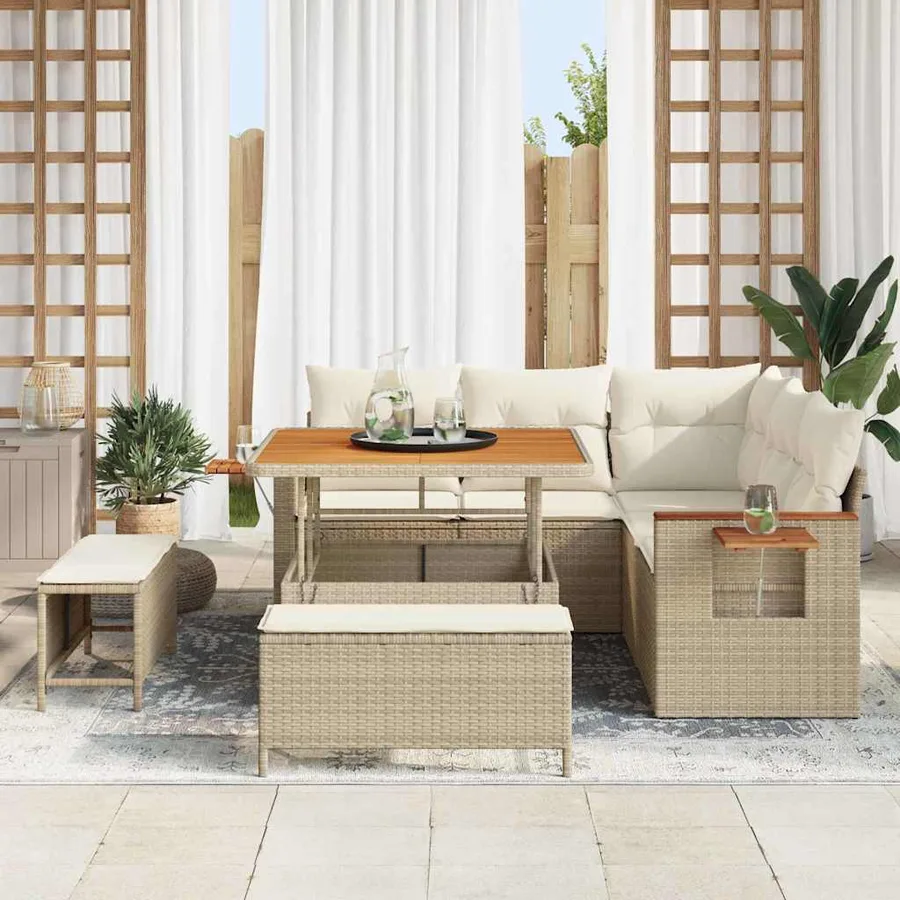 Ensemble de canapé de jardin 9 pcs Beige et crème polyrotin - 3