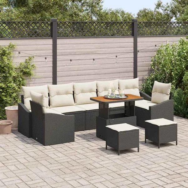 Ensemble de canapé de jardin 10 pcs Noir Poly rotin