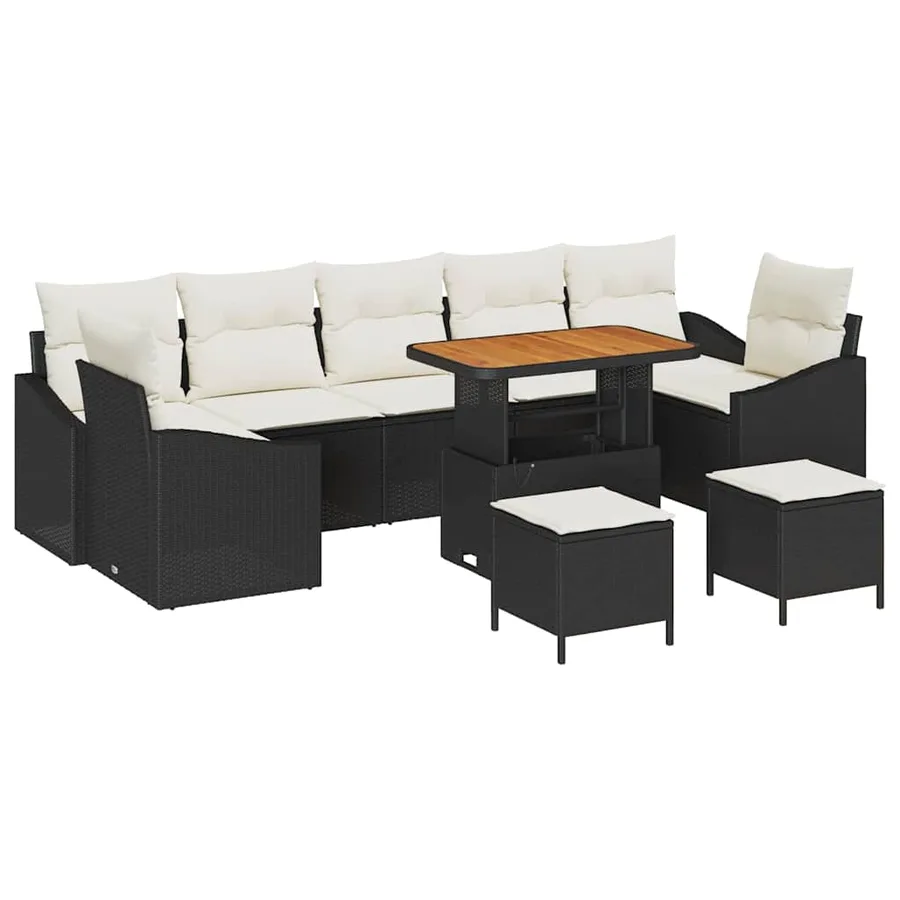 Ensemble de canapé de jardin 10 pcs Noir Poly rotin - 2