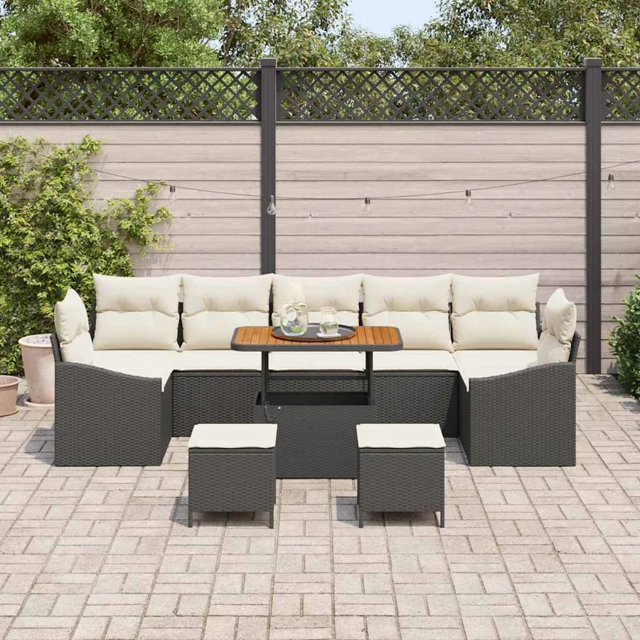 Ensemble de canapé de jardin 10 pcs Noir Poly rotin - 3