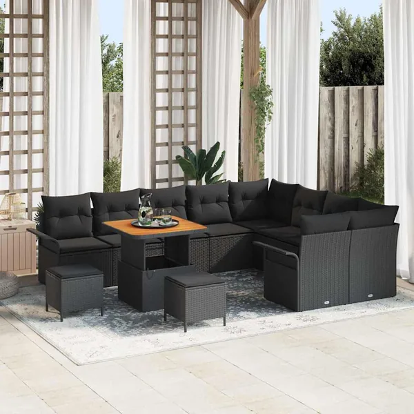 Ensemble de canapé de jardin avec coussin 12 pcs Noir