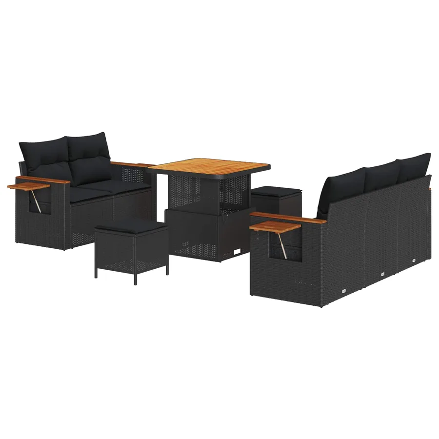 Ensemble de canapé de jardin avec coussin 10 pcs Noir polyrotin - 2