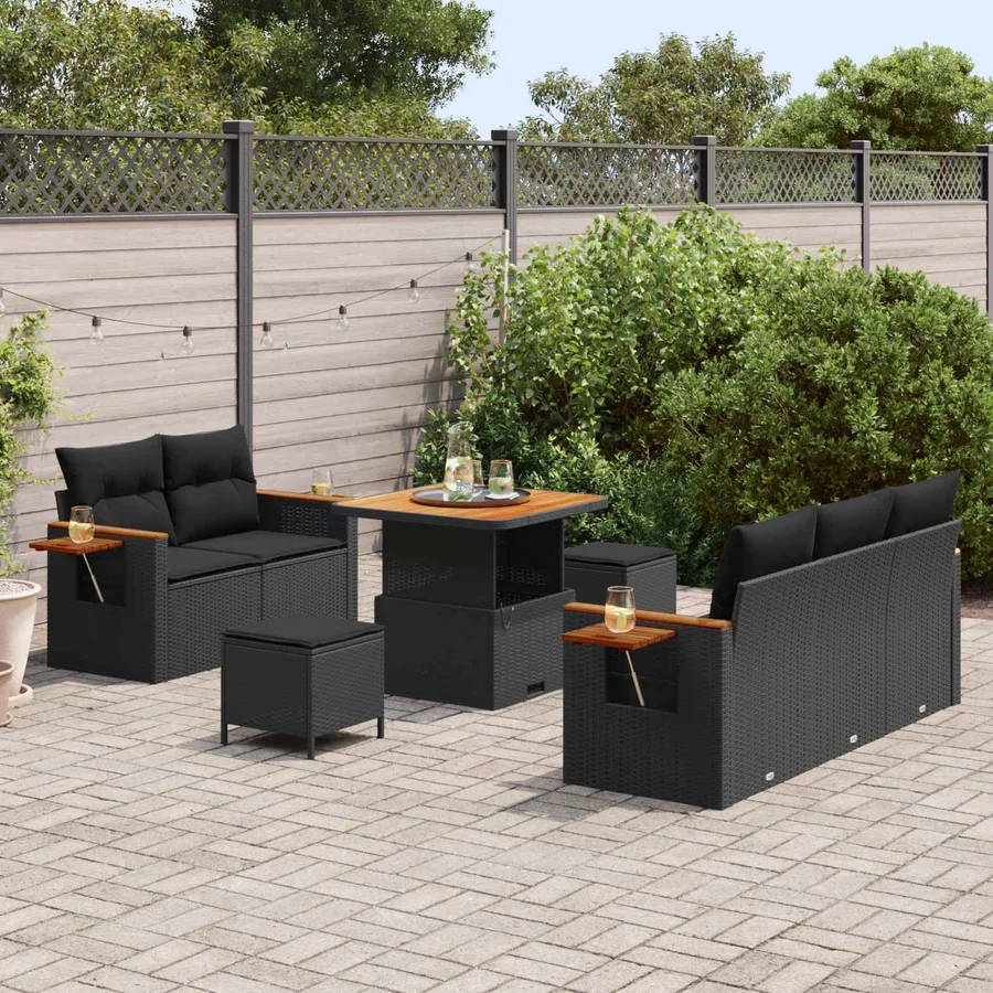 Ensemble de canapé de jardin avec coussin 10 pcs Noir polyrotin - 3