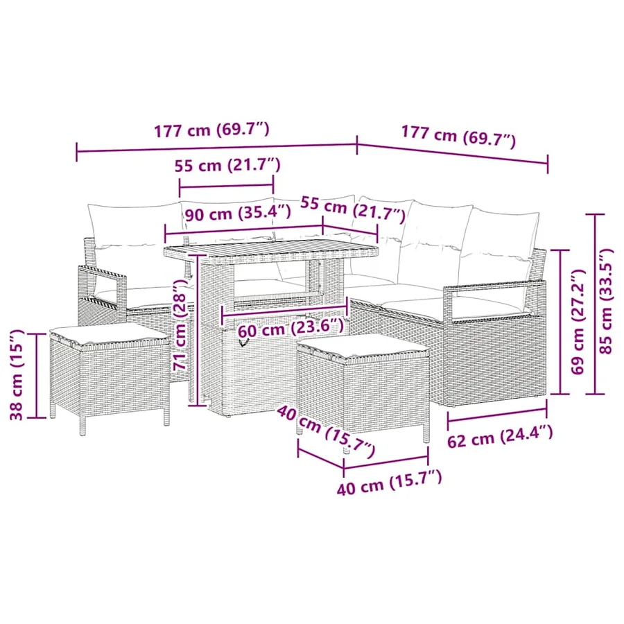 Ensemble de canapé de jardin avec coussin 8 pcs Noir - 18