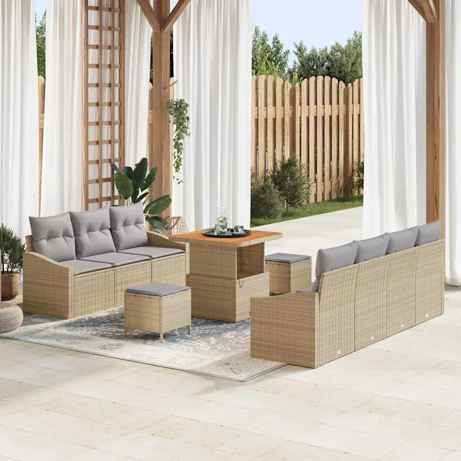 Ensemble de canapé de jardin 10 pcs Beige et Gris clair