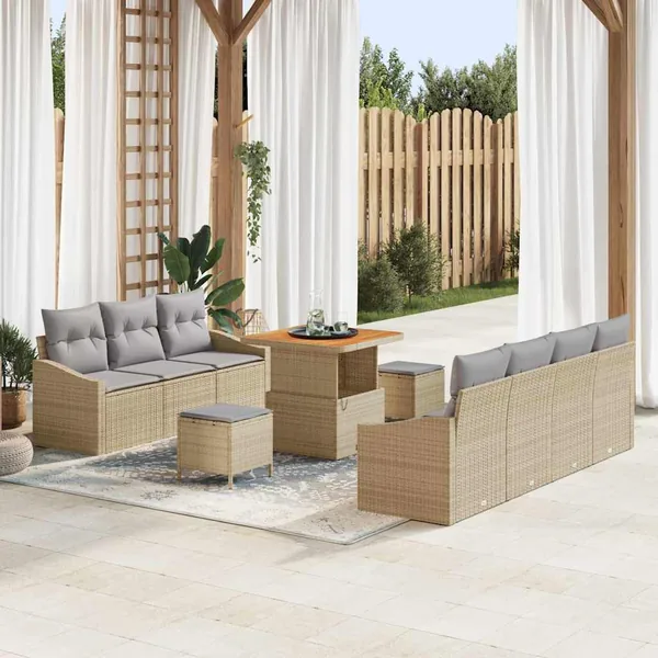 Ensemble de canapé de jardin 10 pcs Beige et Gris clair