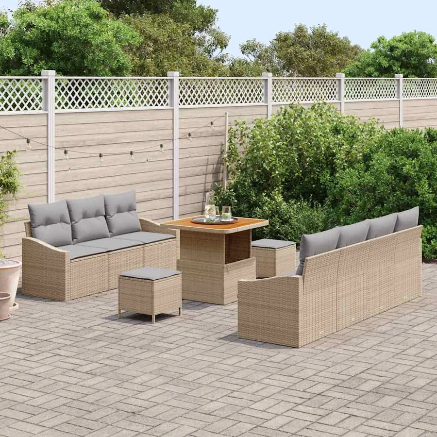 Ensemble de canapé de jardin 10 pcs Beige et Gris clair - 3