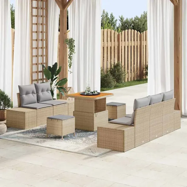 Ensemble de canapé de jardin 8 pcs Beige Poly rotin