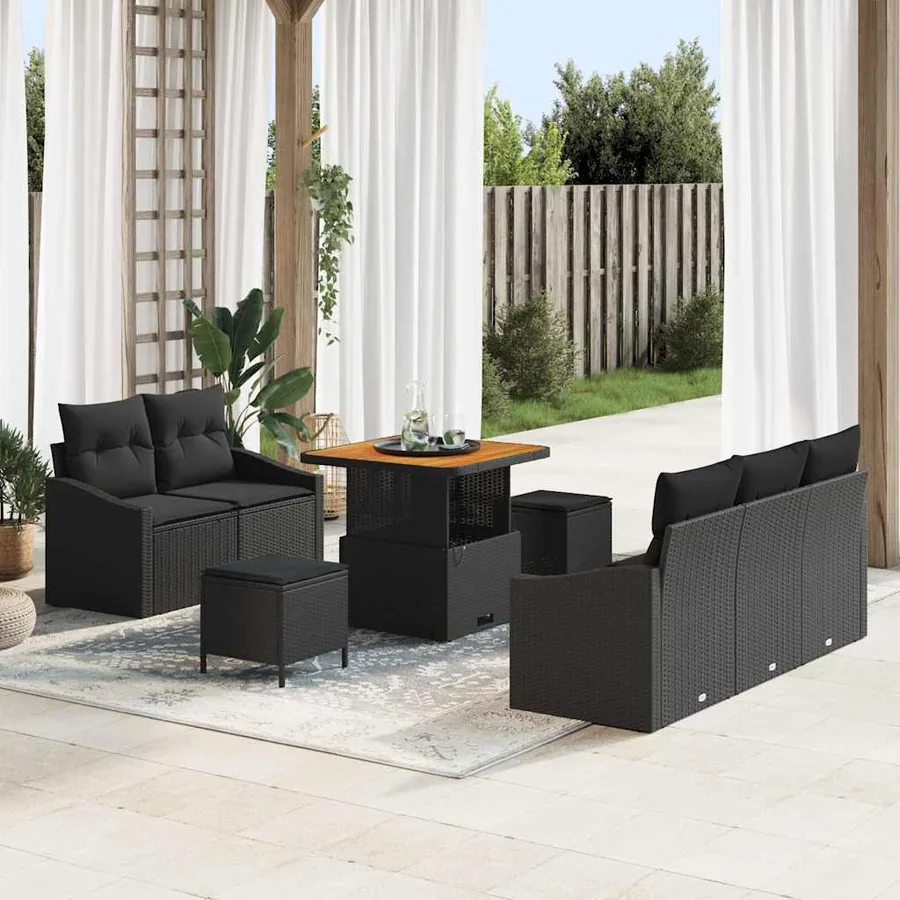 Ensemble de canapé de jardin avec coussin 8 pcs Noir