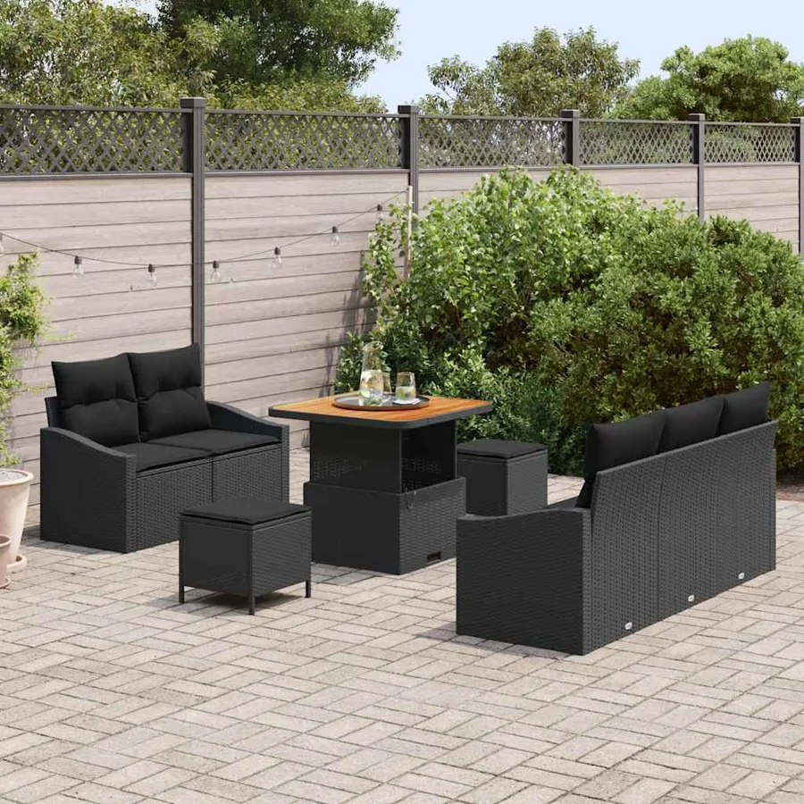 Ensemble de canapé de jardin avec coussin 8 pcs Noir - 3