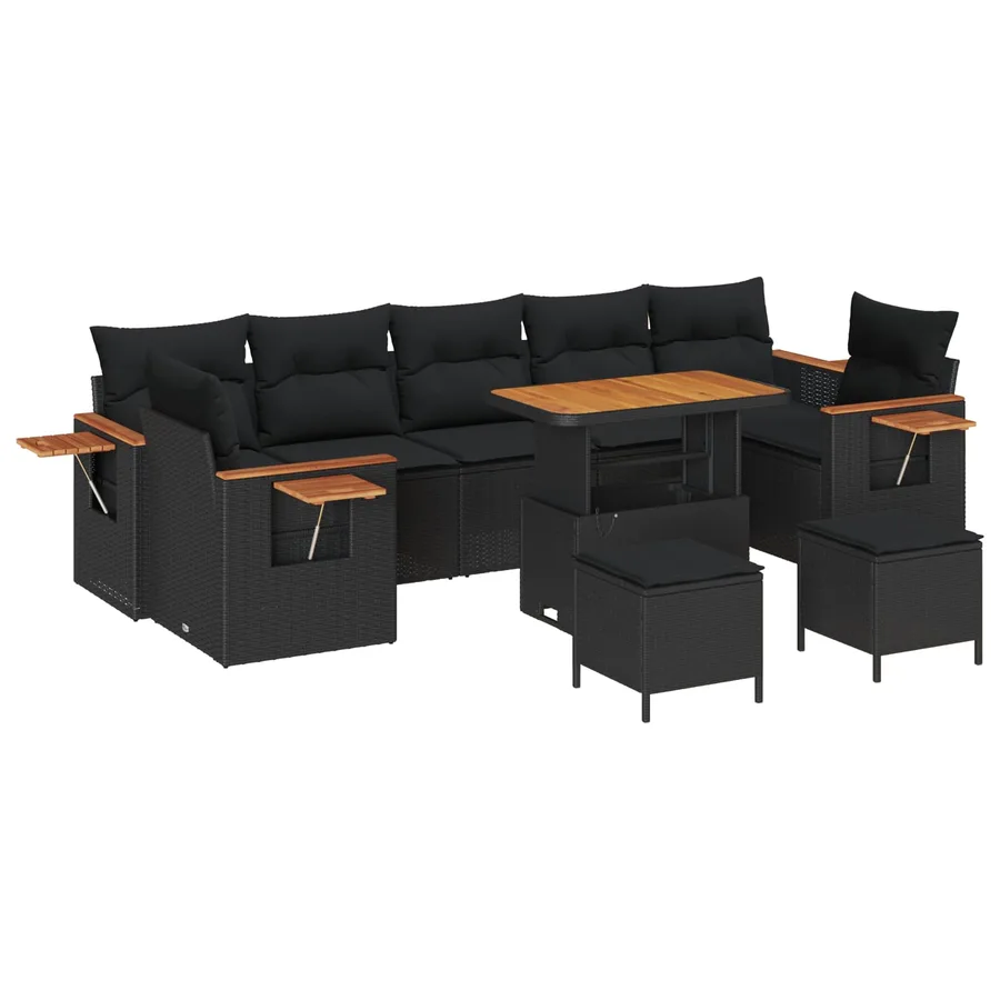 Ensemble de canapé de jardin avec coussin 13 pcs Noir polyrotin - 2