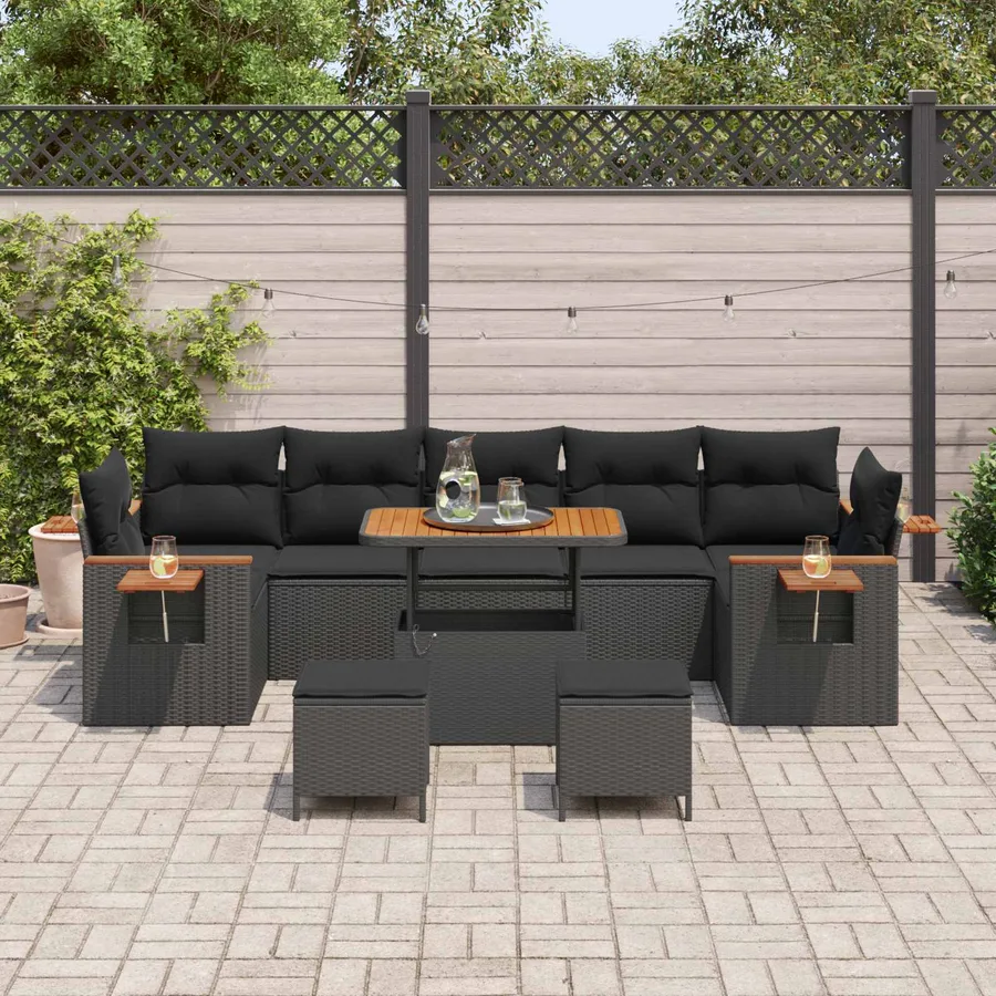 Ensemble de canapé de jardin avec coussin 13 pcs Noir polyrotin - 3