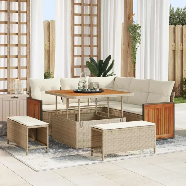 Ensemble de canapé de jardin 9 pcs Beige et crème polyrotin