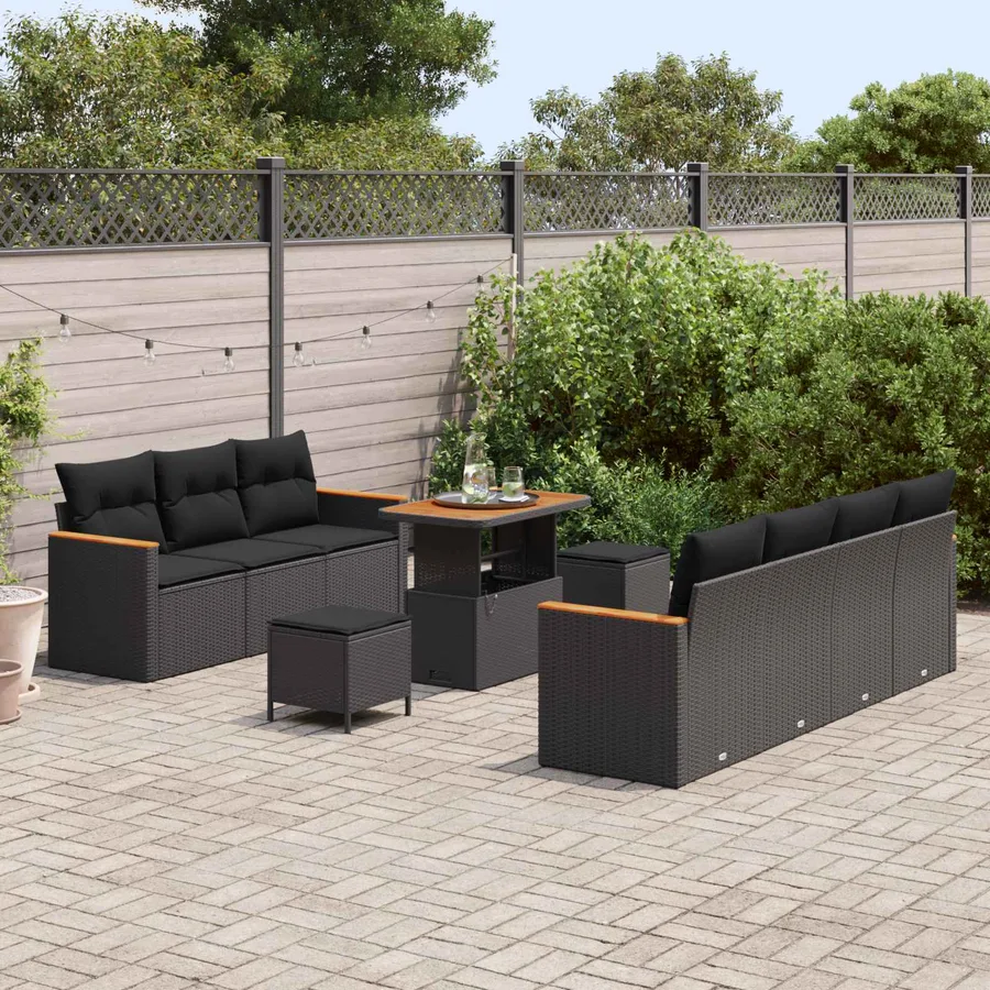 Ensemble de canapé de jardin avec coussin 14 pcs Noir polyrotin - 3