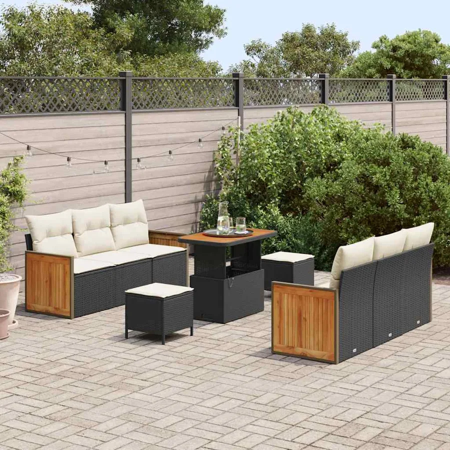 Ensemble de canapé de jardin 11 pcs Noir et Crème polyrotin - 3