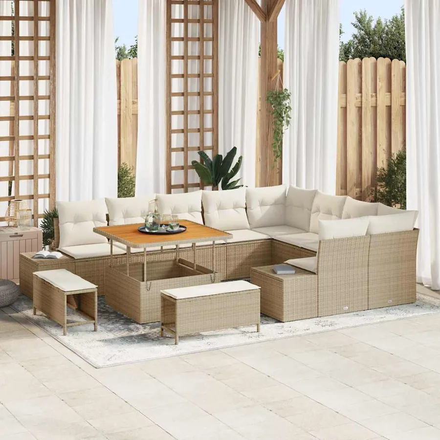 Ensemble de canapé de jardin 12 pcs Beige Poly rotin