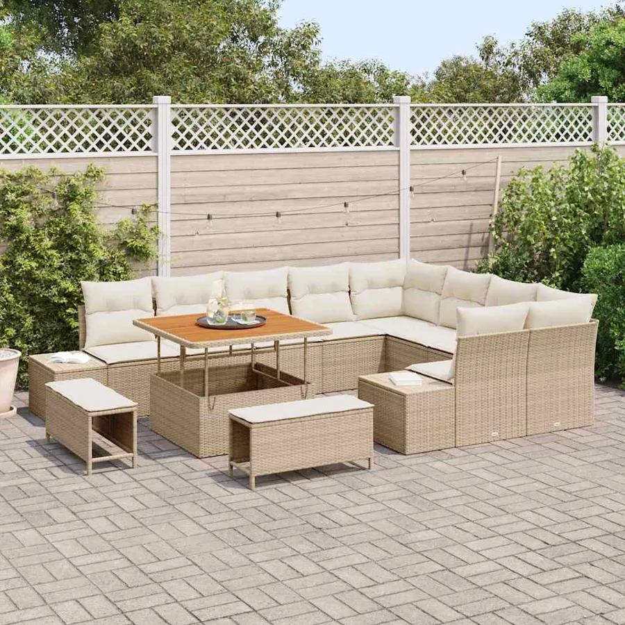 Ensemble de canapé de jardin 12 pcs Beige Poly rotin - 3