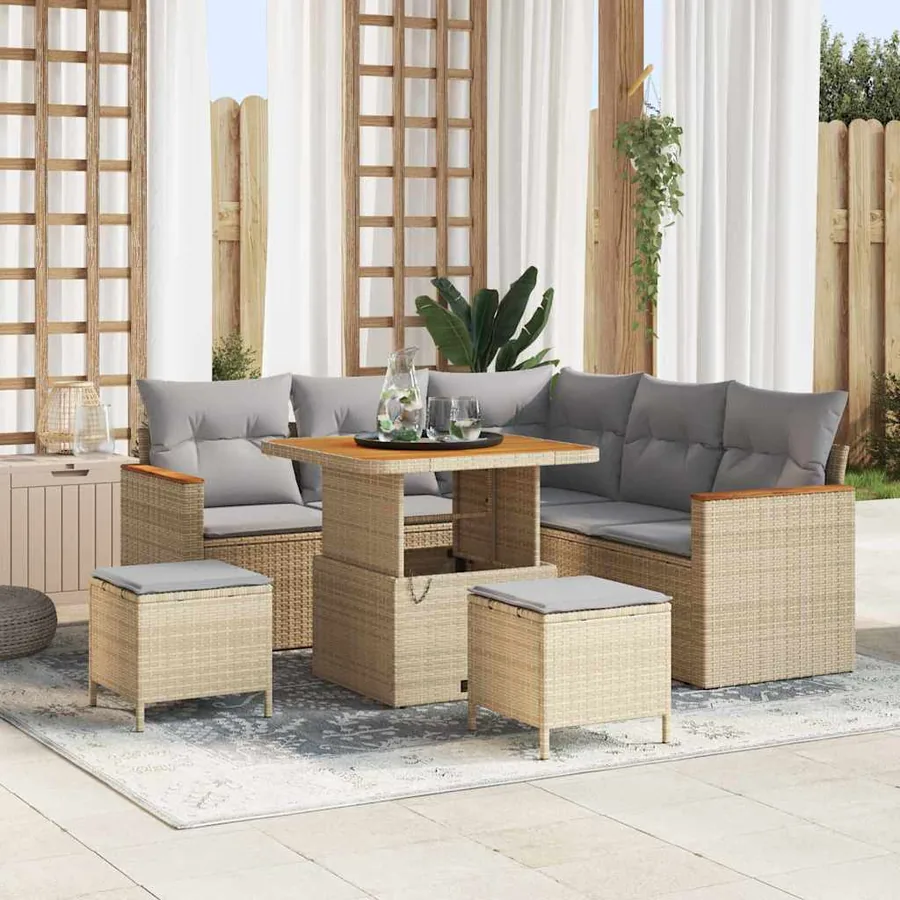 Ensemble de canapé de jardin 8 pcs Beige Poly rotin
