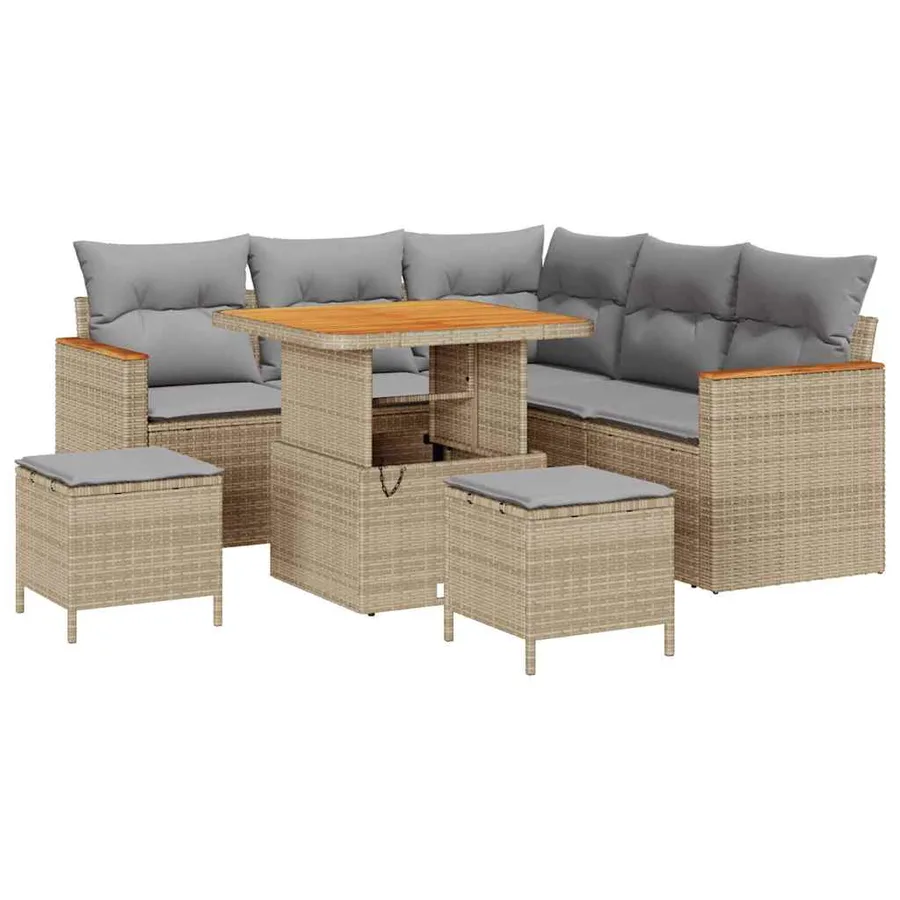 Ensemble de canapé de jardin 8 pcs Beige Poly rotin - 2