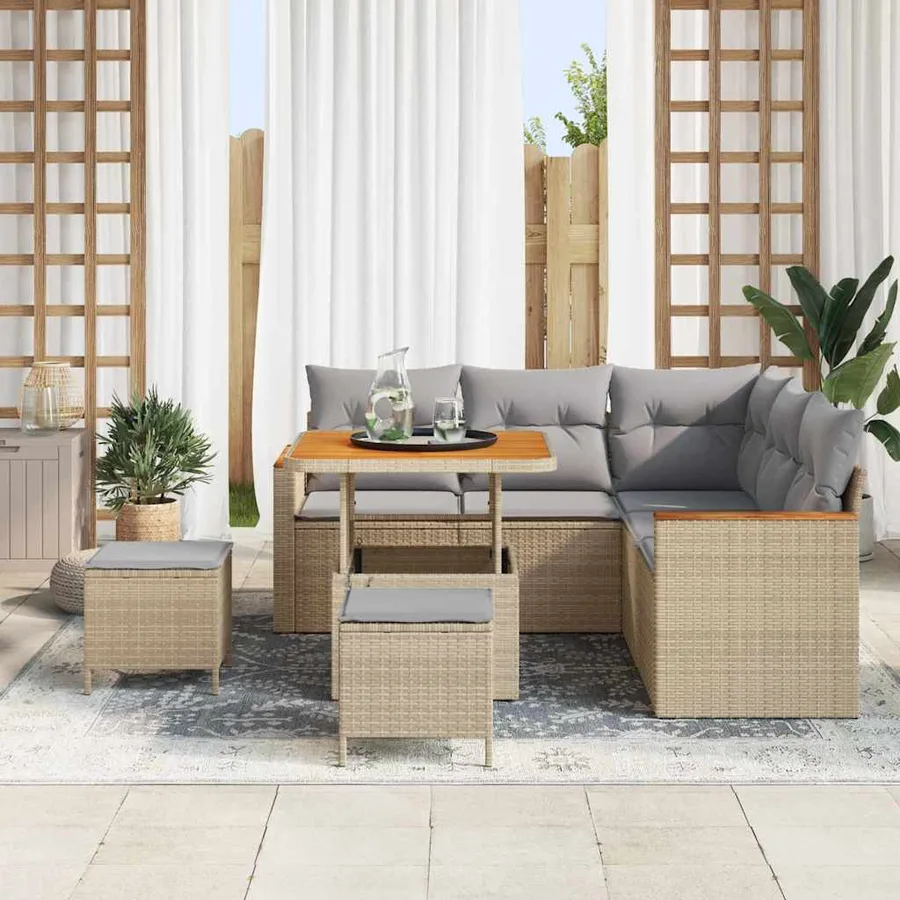 Ensemble de canapé de jardin 8 pcs Beige Poly rotin - 3