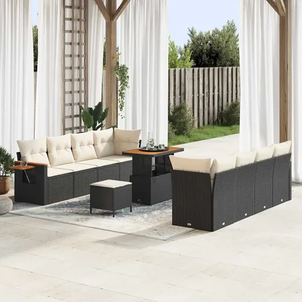 Ensemble de canapé de jardin 12 pcs Noir et Crème polyrotin