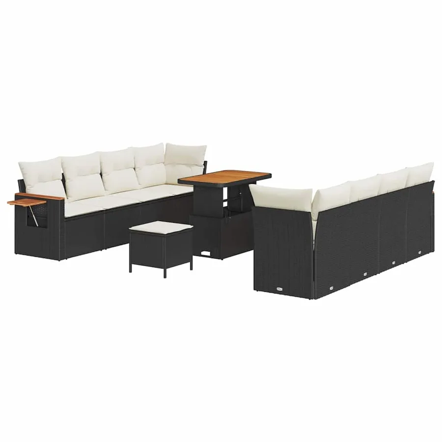 Ensemble de canapé de jardin 12 pcs Noir et Crème polyrotin - 2