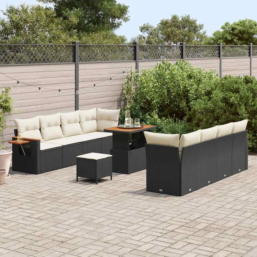 Ensemble de canapé de jardin 12 pcs Noir et Crème polyrotin - 3