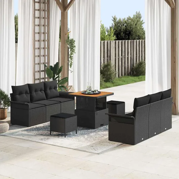 Ensemble de canapé de jardin avec coussin 9 pcs Noir