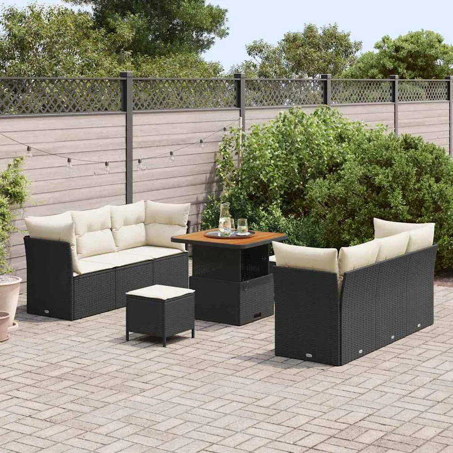 Ensemble de canapé de jardin avec coussin 9 pcs Noir polyrotin - 3