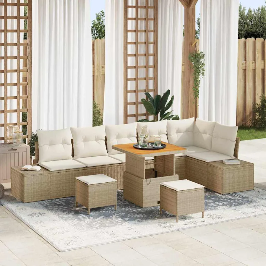 Ensemble de canapé de jardin 9 pcs Beige Poly rotin