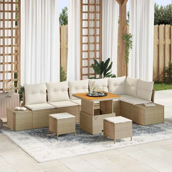 Ensemble de canapé de jardin 9 pcs Beige Poly rotin