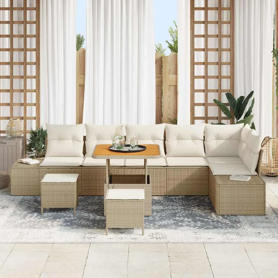 Ensemble de canapé de jardin 9 pcs Beige Poly rotin - 3