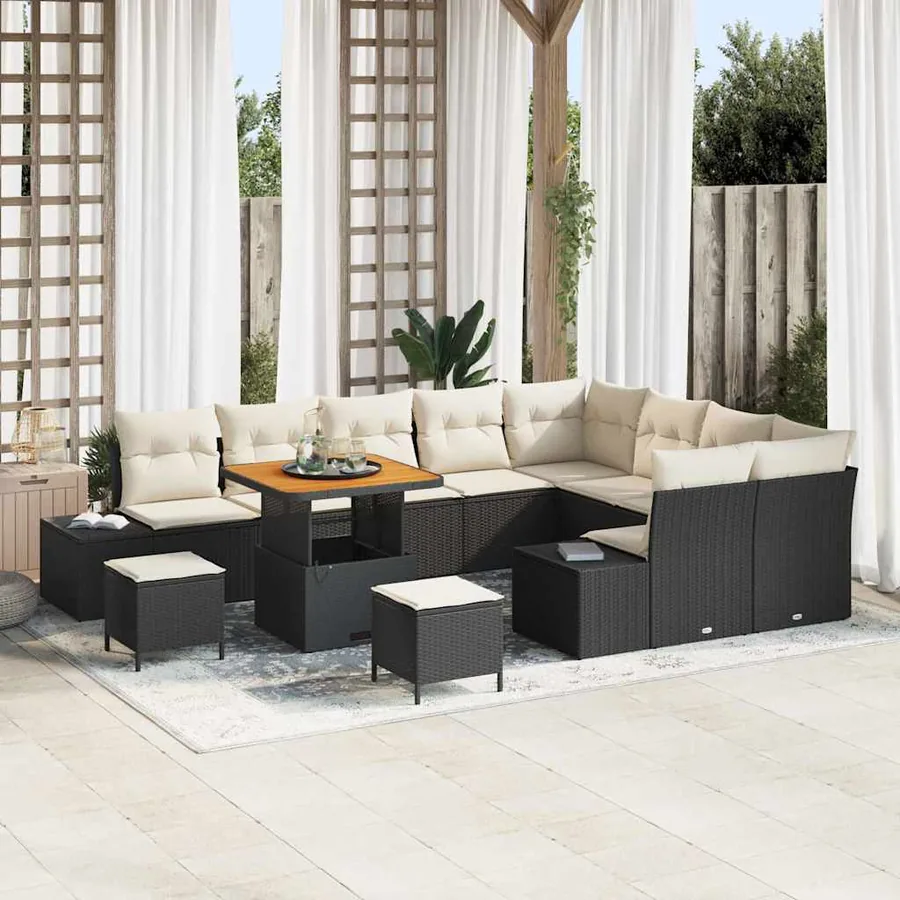 Ensemble de canapé de jardin 12 pcs Noir Poly rotin
