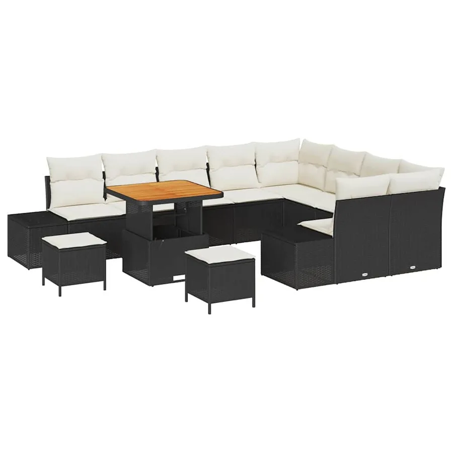 Ensemble de canapé de jardin 12 pcs Noir Poly rotin - 2