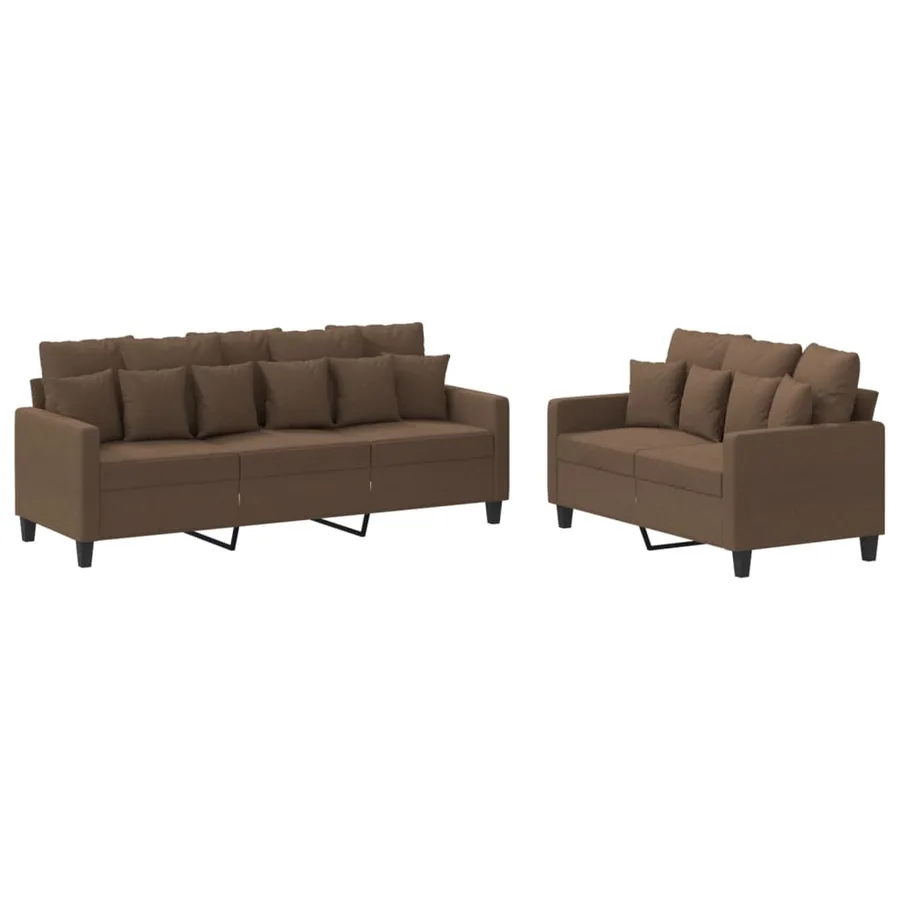 Ensemble de canapés 2 pcs avec coussins Marron Tissu - 2