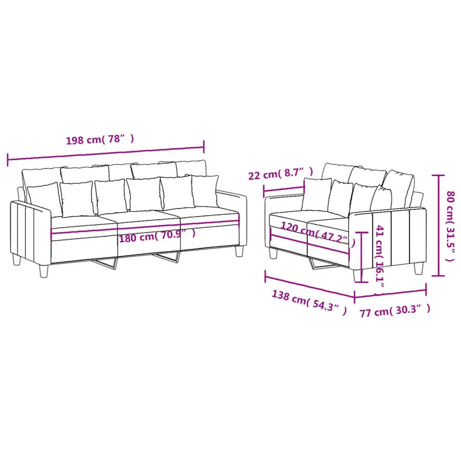 Ensemble de canapés 2 pcs avec coussins Marron Tissu - 7