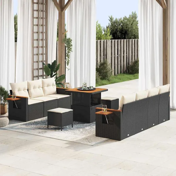 Ensemble de canapé de jardin 13 pcs Noir et Crème polyrotin