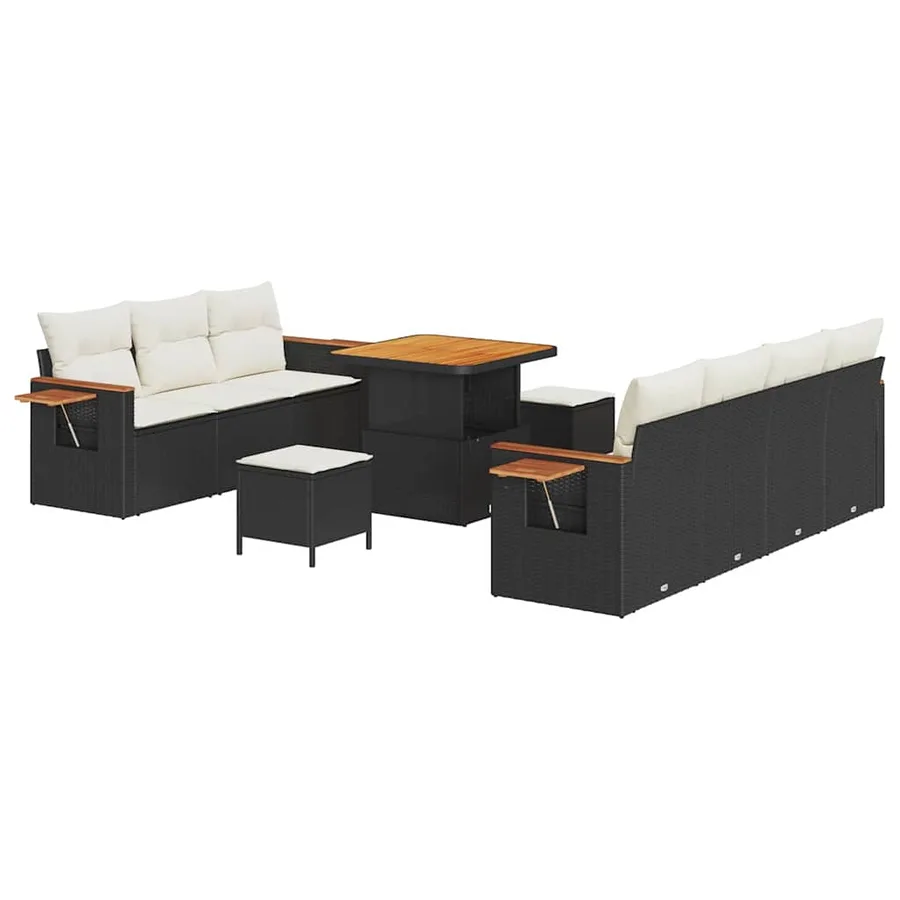 Ensemble de canapé de jardin 13 pcs Noir et Crème polyrotin - 2