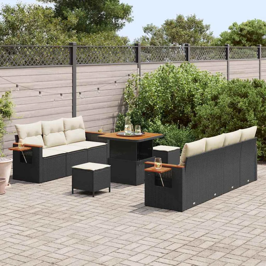 Ensemble de canapé de jardin 13 pcs Noir et Crème polyrotin - 3