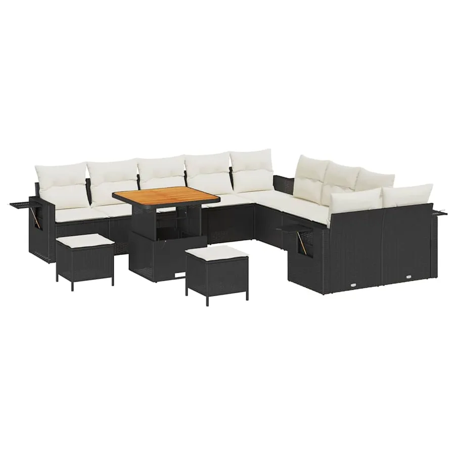 Ensemble de canapé de jardin 13 pcs Noir polyrotin - 2