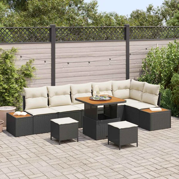 Ensemble de canapé de jardin avec coussin 9 pcs Noir et Crème