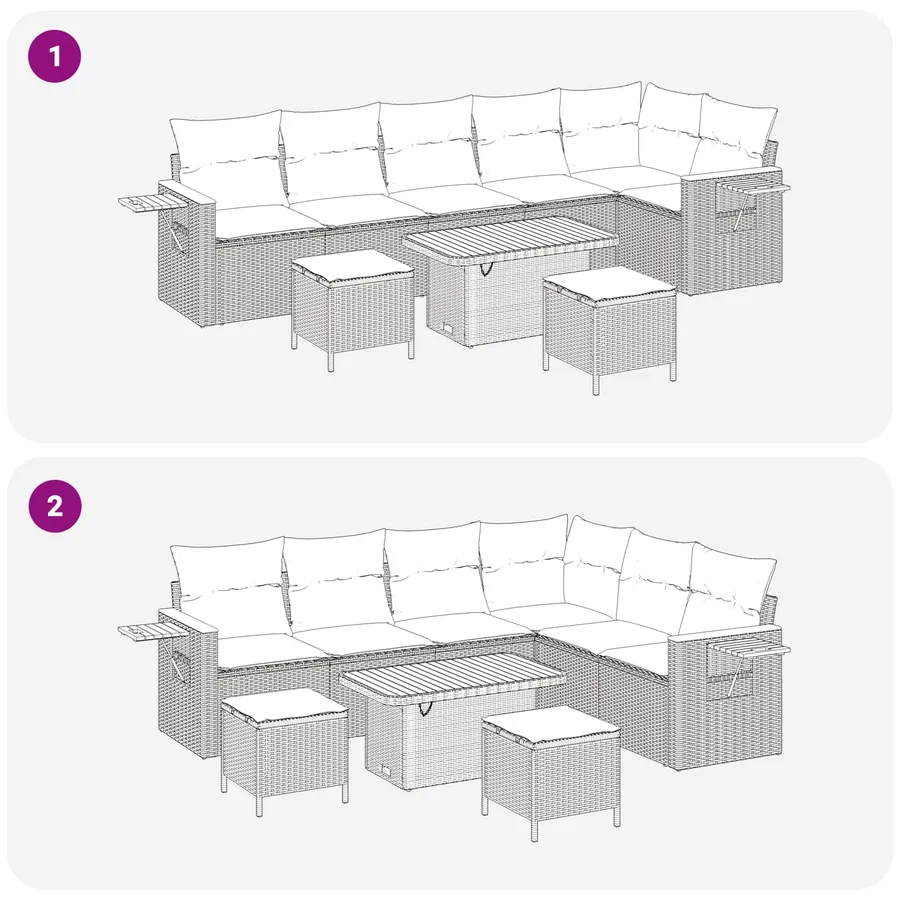 Ensemble de canapé de jardin 9 pcs Beige polyrotin - 11