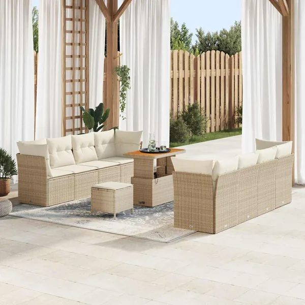 Ensemble de canapé de jardin 11 pcs Beige et crème polyrotin