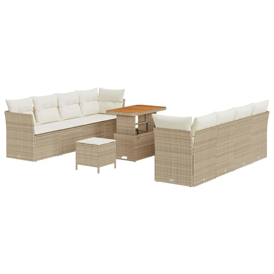 Ensemble de canapé de jardin 11 pcs Beige et crème polyrotin - 2