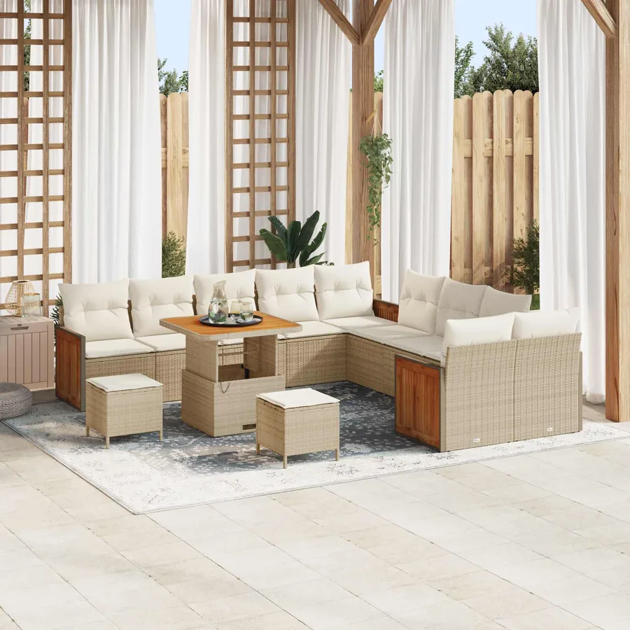 Ensemble de canapé de jardin avec coussin 13 pcs Beige et crème