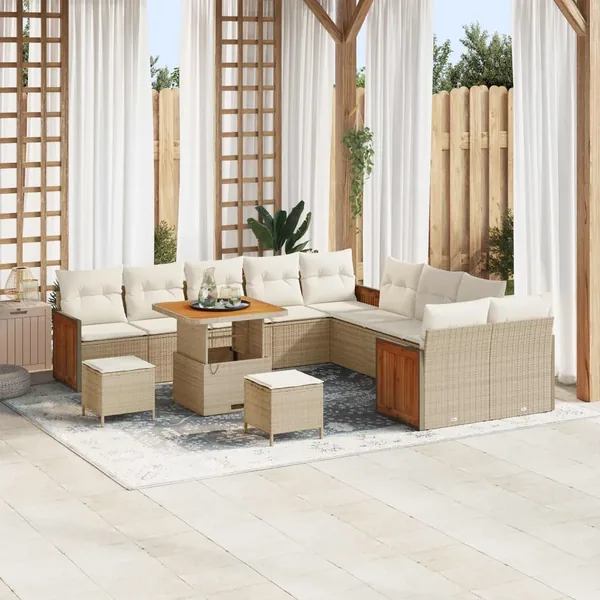 Ensemble de canapé de jardin avec coussin 13 pcs Beige et crème