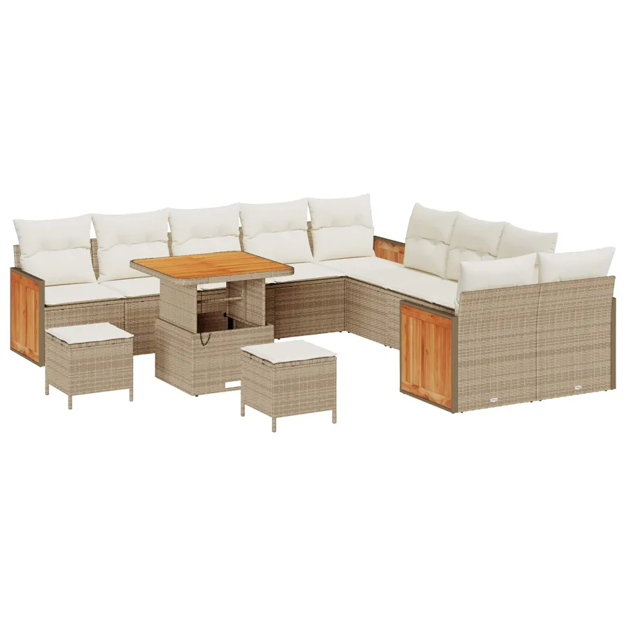 Ensemble de canapé de jardin avec coussin 13 pcs Beige et crème - 2