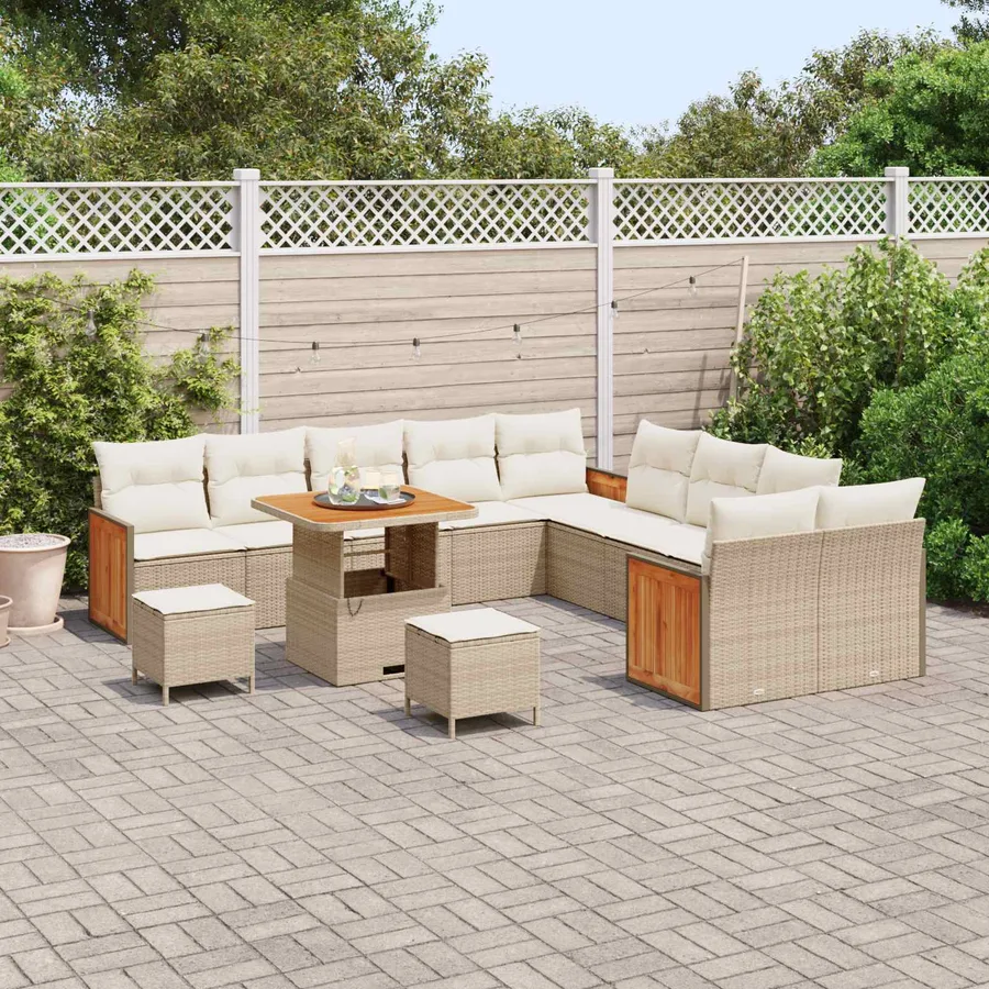 Ensemble de canapé de jardin avec coussin 13 pcs Beige et crème - 3